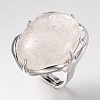 Adjustable Oval Brass Natural Crystal Wide Band Rings RJEW-L062-03A-1