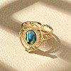 Oval 304 Stainless Steel Paua Shell Finger Rings for Women RJEW-G346-09G-01-1