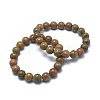 Natural Unakite Bead Stretch Bracelets X-BJEW-K212-A-042-1