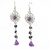 Natural Snowflake Obsidian and Natural Amethyst Beads Dangle Earrings EJEW-JE02781-02-1
