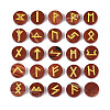 Brass Elder Futhark Alphabet Engraved Symbol Flat Round Natural Red Jasper Rune Stones G-I373-01C-1