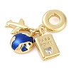 Rack Plating Brass Clear Cubic Zirconia European Dangle Charms KK-P287-18D-G-2