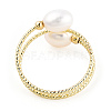 Natural Pearl Beaded Wrapped Cuff Ring RJEW-T026-04G-5
