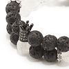 Natural Crackle Quartz & Lava Rock Round Beads Stretch Bracelets Set BJEW-JB07205-7