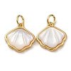 Brass Pave Natural White Shell Pendants KK-P308-05G-02-1