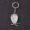 Owl Natural Quartz Crystal Pendant Keychain KEYC-G056-01AS-07-4
