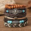 6Pcs 6 Styles Wood & Synthetic Turquoise Beaded Stretch Bracelets & Alloy Synthetic Turquoise Link Bracelets & Retro PU Leather Cord Bracelets for Men's FS-WG129F8-07-1