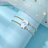 2Pcs 2 Styles Moon & Star Freshwater Shell & Natural Rainbow Moonstone Braided Bead Bracelet Sets BJEW-JB10531-3