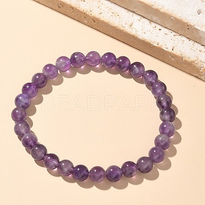 Natural Amethyst Bead Stretch Bracelets X-BJEW-K212-A-034-1