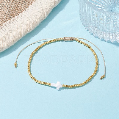 Natural Pearl & Seed Braided Bead Bracelets BJEW-JB09722-05-1