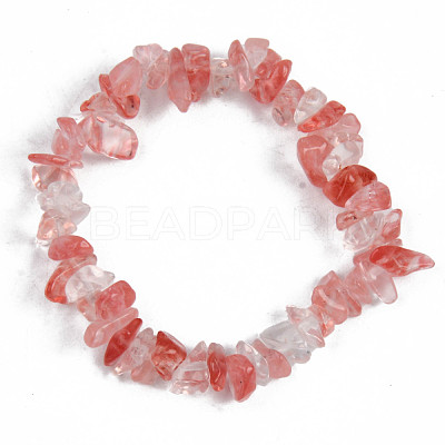 Unisex Chip Watermelon Stone Glass Beaded Stretch Bracelets BJEW-S143-39-1