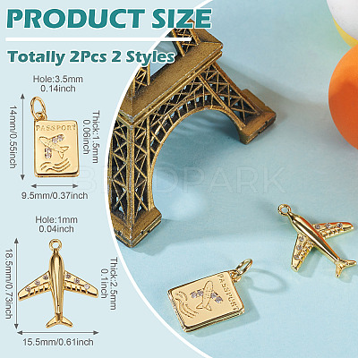 2Pcs 2 Styles Brass Micro Pave Clear Cubic Zirconia Pendants KK-TADJ0001-01-1