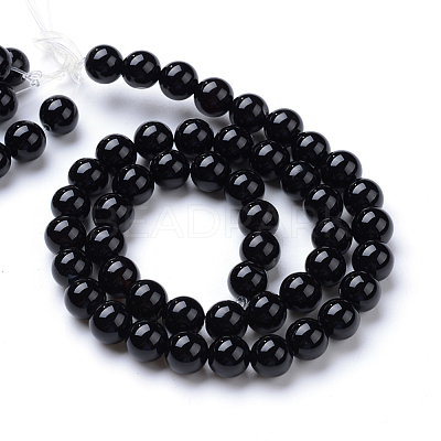 Natural Black Onyx Round Bead Strands X-G-T055-8mm-10-1