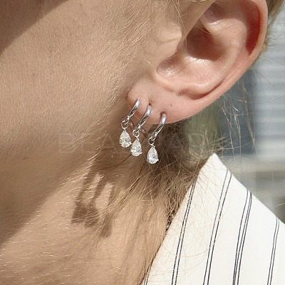 304 Stainless Steel Cubic Zirconia Dangle Stud Earrings for Women SA-CBA183D-11B-P-1