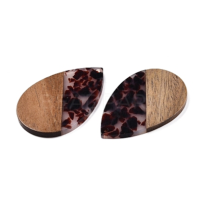 Transparent Resin & Walnut Wood Big Pendants RESI-T058-05B-1