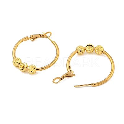 PVD Vacuum Plating 201 Stainless Steel Beaded Hoop Earrings with 304 Stainless Steel Pin for Women EJEW-F280-25G-1