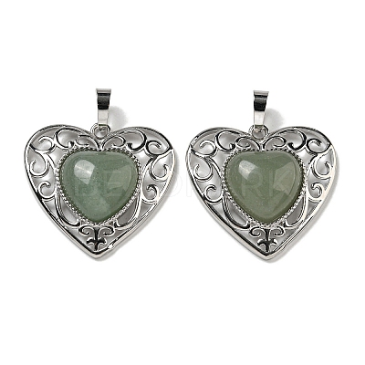Natural Green Aventurine Peach Love Heart Pendants G-G158-01C-1