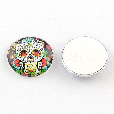 Half Round/Dome Sugar Skull Pattern Glass Flatback Cabochons for DIY Projects GGLA-Q037-25mm-12-1