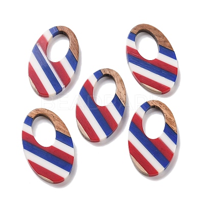 Independence Day Opaque Striped Resin & Walnut Wood Pendants RESI-U010-02M-1