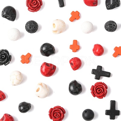 100Pcs 13 Styles Halloween Synthetic Turquoise and Synthetic Coral Beads Set G-FS0005-92-1