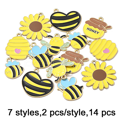 14Pcs 7 Styles Bees Theme Alloy Enamel Pandants FIND-FP0002-83-1