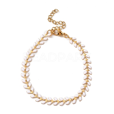 Enamel Ear of Wheat Link Chains Bracelet BJEW-P271-02G-04-1