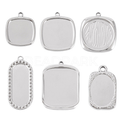6Pcs 6 Styles 304 Stainless Steel Pendant Cabochon Settings STAS-TA0005-71P-1
