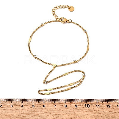 304 Stainless Steel Rhinestone Link Ring Bracelets for Women BJEW-Z140-05G-1