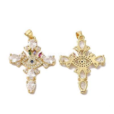 Rack Plating Brass Pave Cubic Zirconia Pendants KK-O142-53G-1