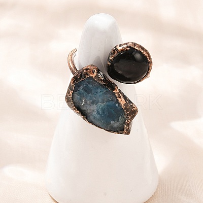 Brass with Mixed Gemstone Cuff Rings RJEW-Z112-01R-1