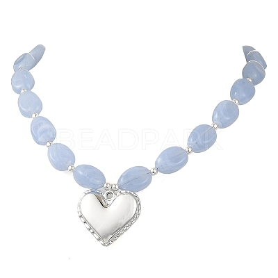 Acrylic Heart Pendant Oval Imitation Gemstone Beaded Necklaces for Women NJEW-JN06479-02-1