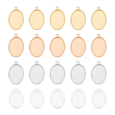 30Pcs 3 Colors 304 Stainless Steel Pendant Cabochon Settings STAS-UN0042-62-1