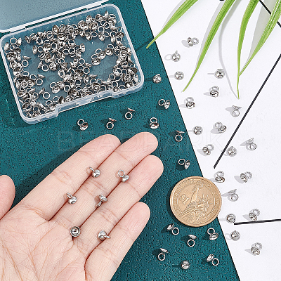 100Pcs 201 Stainless Steel Bead Cap Pendant Bails STAS-UN0042-25B-1
