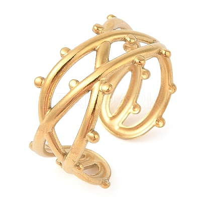 Ion Plating(IP) 304 Stainless Steel Open Cuff Rings for Women RJEW-Z057-10G-1