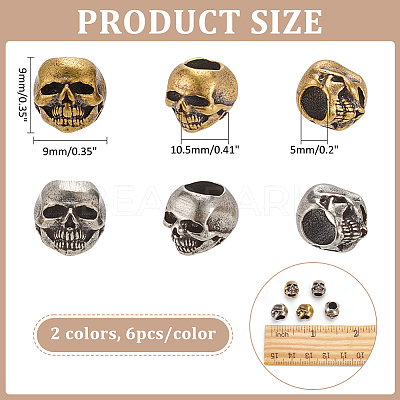 12Pcs 2 Colors Outdoor EDC Tool Brass Parachute Rope European Beads KK-NB0003-62-1