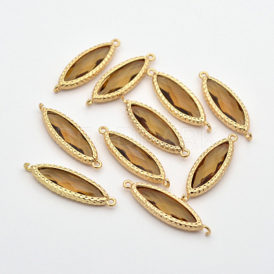 Faceted Horse Eye Golden Plated Brass Glass Links Connectors KK-J084-06G-1