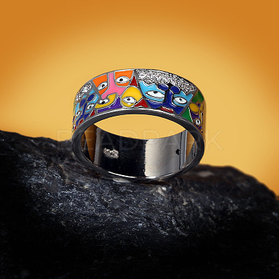 Eye Pattern Brass Micro Pave Clear Cubic Zirconia Enamel Finger Rings FS-WGB4C19-03-1