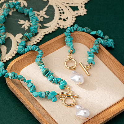 Alloy & Synthetic Turquoise Chips Beaded Necklaces & Beaded Bracelets Sets FS-WG6FE76-01-1