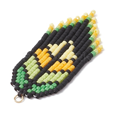 Handmade Glass Seed Beaded Leaf Shape Big Pendants PALLOY-MZ00931-02-1
