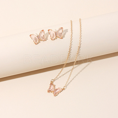Butterfly Acrylic Rhinestone with Iron Pendant Necklaces & Stud Earrings Sets for Women WGFFCAF-06-1
