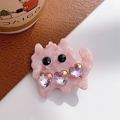 Cat Cellulose Acetate & Rhinestone Alligator Hair Clips PW-WG39935-03-1