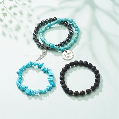 4Pcs 4 Style Natural & Synthetic Mixed Gemstone Stretch Bracelets Set BJEW-JB08479-1