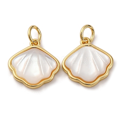 Brass Pave Natural White Shell Pendants KK-P308-05G-02-1