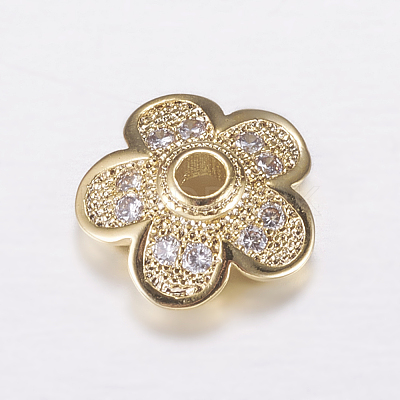 Brass Micro Pave Cubic Zirconia Bead Cap ZIRC-G122-50G-RS-1