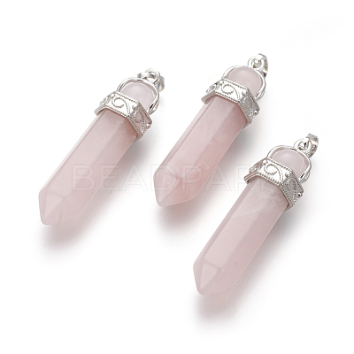 Natural Rose Quartz Pointed Pendants G-I214-H02-1