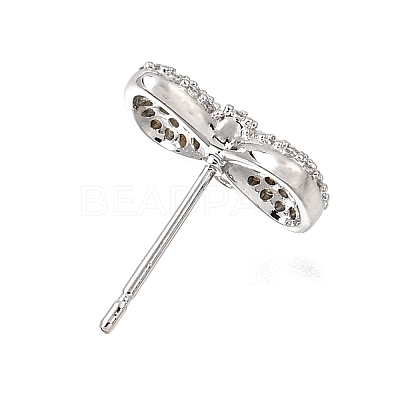 Brass Micro Pave Cubic Zirconia Stud Earring Findings with Loops CU-CBA1682-01P-1