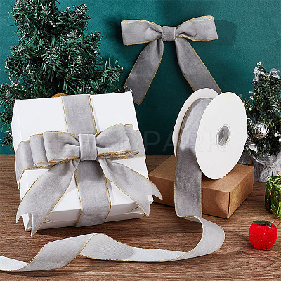 9M Single Face Velvet Ribbon with Gold Edge OCOR-WH0092-09A-1