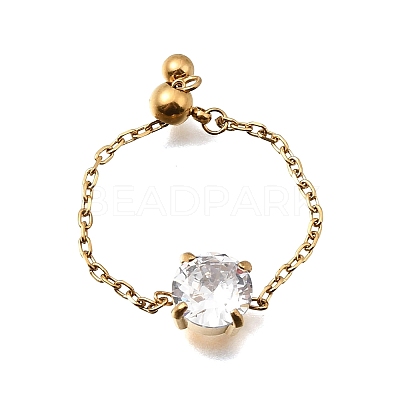 304 Stainless Steel Pave Cubic Zirconia Adjustable Chain Rings RJEW-P189-01B-G-1