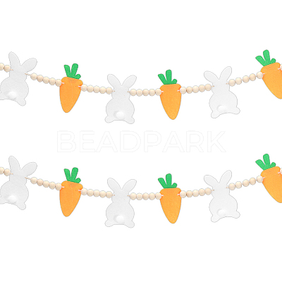 2Pcs Felt Rabbit Carrot & Wood Beads Hanging Banners DIY-WR0005-47-1