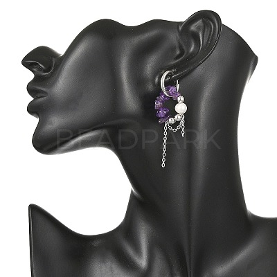 Natural Amethyst Chips Drop Earrings EJEW-TA00817-02-1